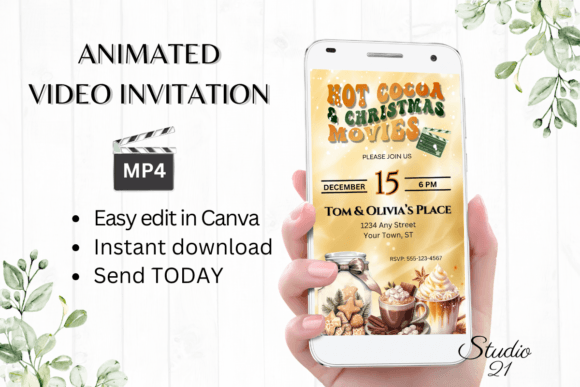 Animated Hot Chocolate + Movies Evite: A Cozy Design Template