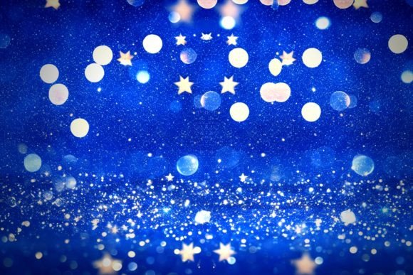 Christmas Golden Bokeh Blue Background: Festive Design Asset