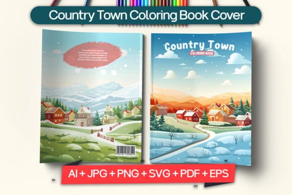 Country Town Coloring Book Cover Design