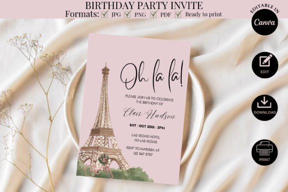 Elegant Parisian Design: Oh La La Birthday Party Invite Template