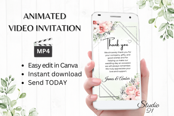 Elegant Pink Roses Thank You Video Invitation