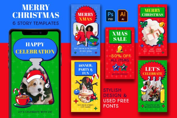 Neo Brutalism Christmas Story Template: Bold Holiday Graphics