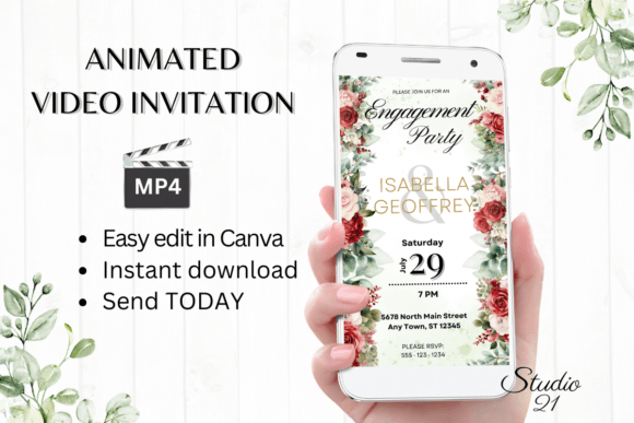 Red Roses Engagement Party Invite W1444: A Modern Design Asset
