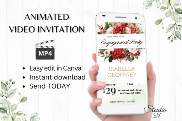 Red Roses Engagement Party Invite W1446: Your Animated Evite Solution