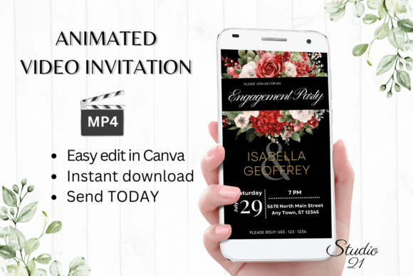 Red Roses Engagement Party Invite W1447: A Designer's Take on Effortless Elegance